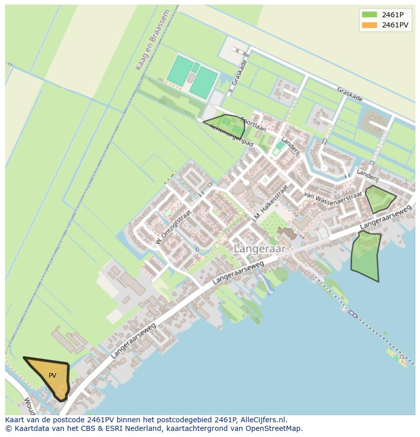 Afbeelding van het postcodegebied 2461 PV op de kaart.