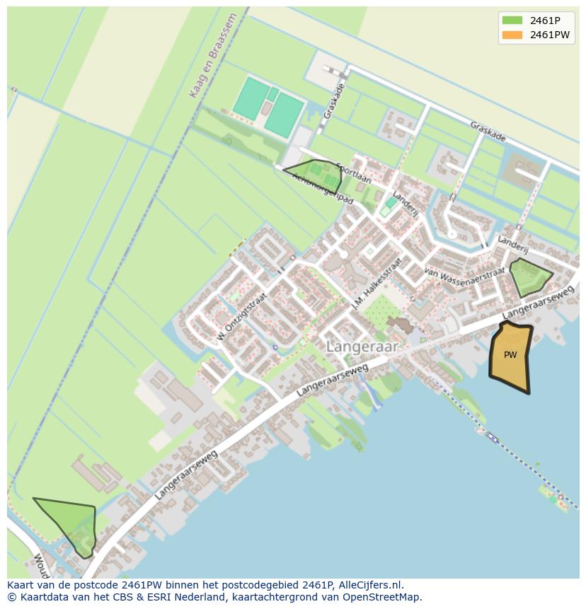 Afbeelding van het postcodegebied 2461 PW op de kaart.