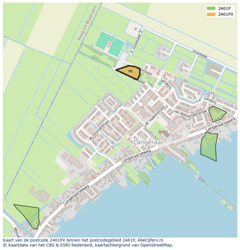 Afbeelding van het postcodegebied 2461 PX op de kaart.