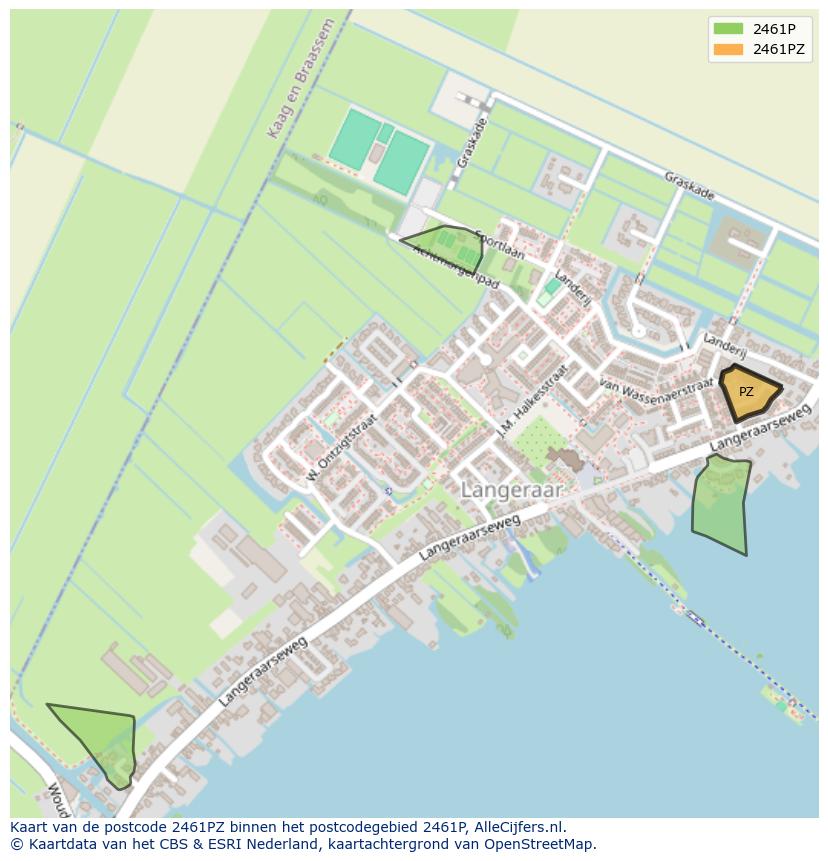 Afbeelding van het postcodegebied 2461 PZ op de kaart.