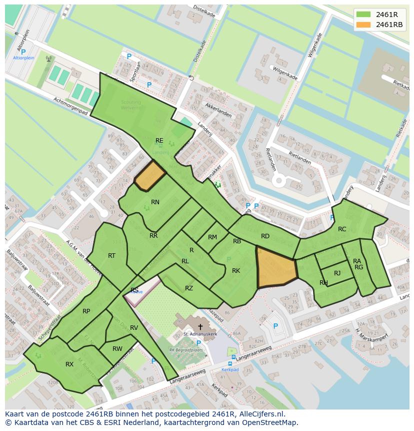 Afbeelding van het postcodegebied 2461 RB op de kaart.