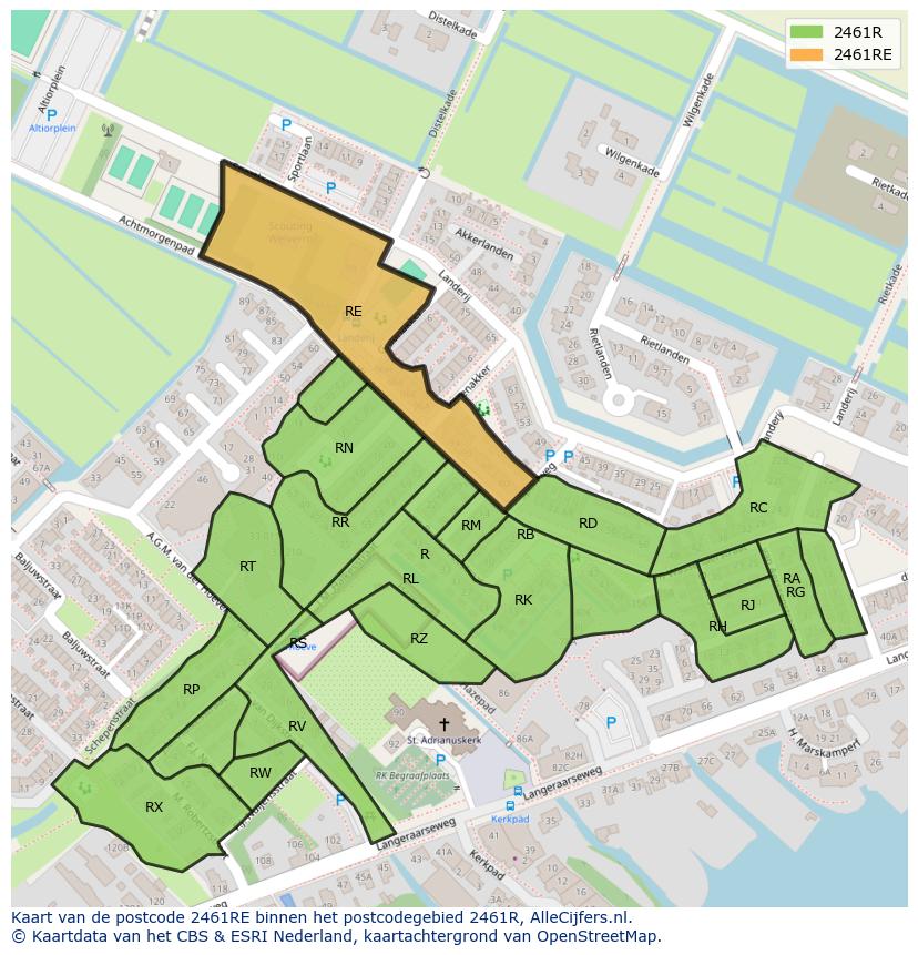 Afbeelding van het postcodegebied 2461 RE op de kaart.
