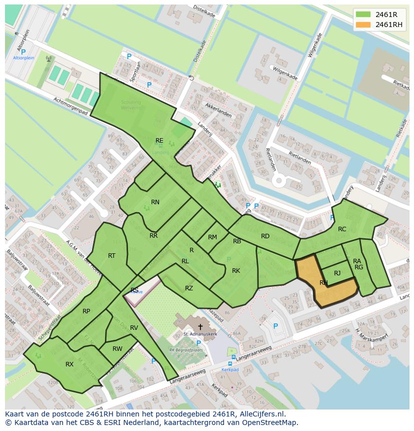 Afbeelding van het postcodegebied 2461 RH op de kaart.
