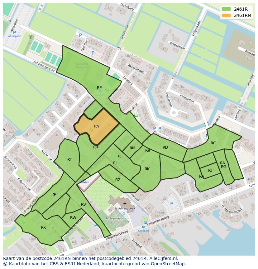 Afbeelding van het postcodegebied 2461 RN op de kaart.
