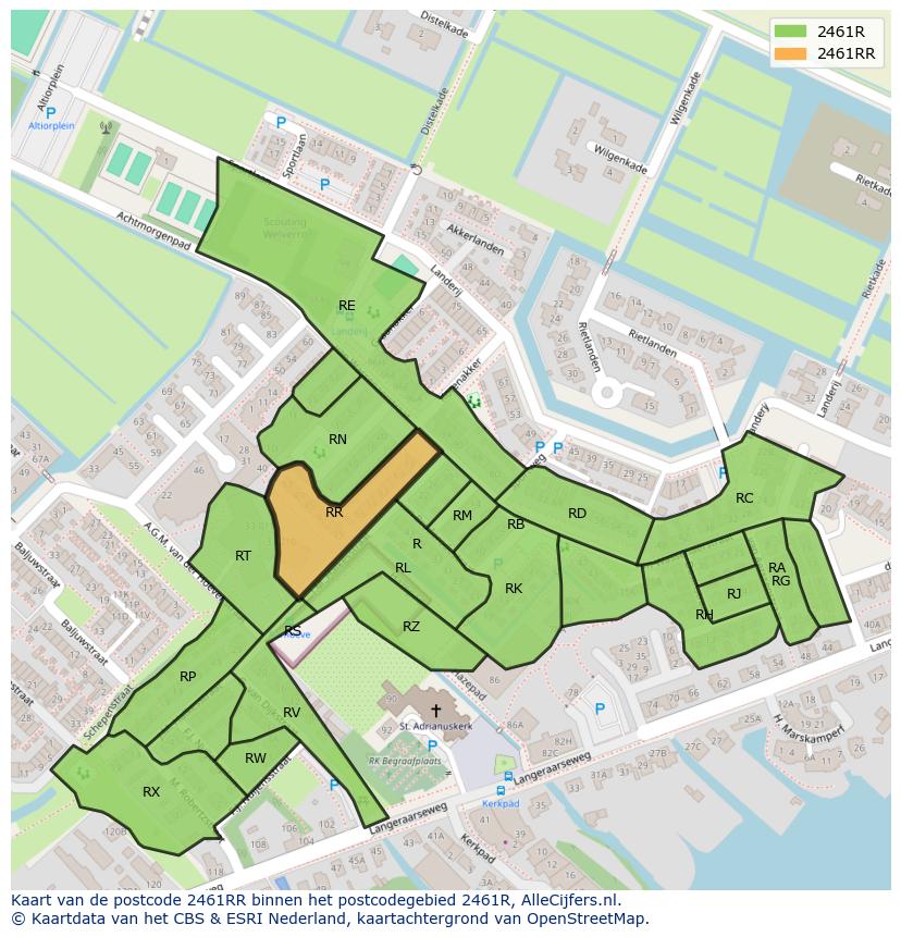 Afbeelding van het postcodegebied 2461 RR op de kaart.