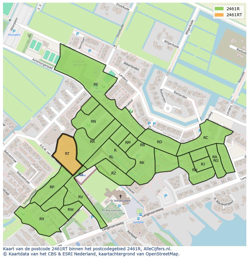 Afbeelding van het postcodegebied 2461 RT op de kaart.