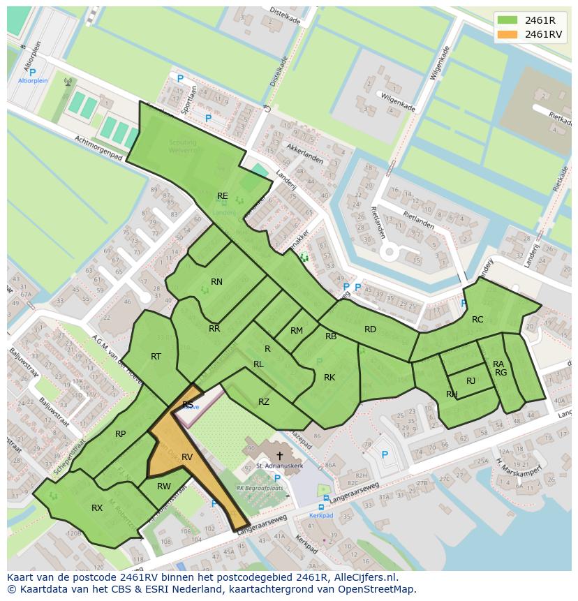 Afbeelding van het postcodegebied 2461 RV op de kaart.