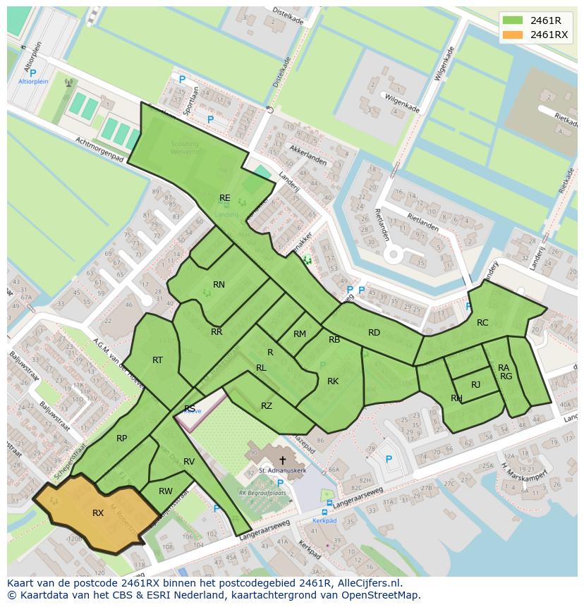 Afbeelding van het postcodegebied 2461 RX op de kaart.