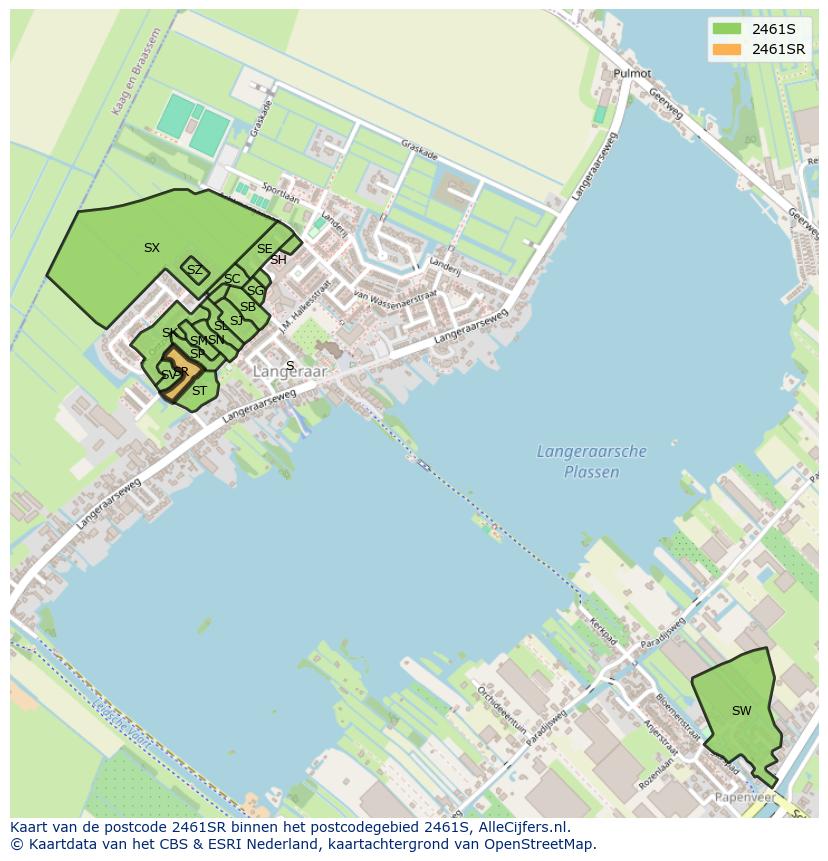 Afbeelding van het postcodegebied 2461 SR op de kaart.