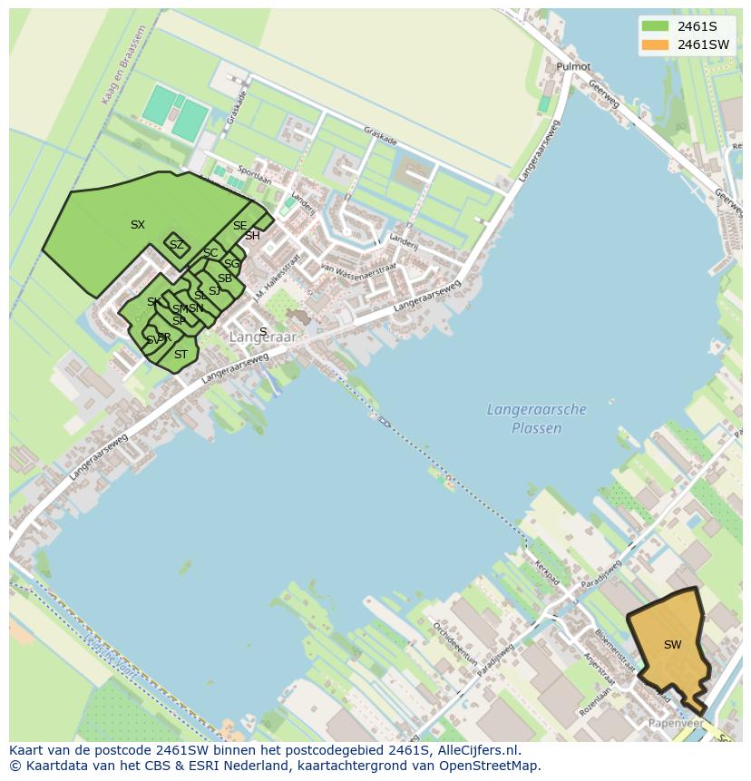 Afbeelding van het postcodegebied 2461 SW op de kaart.