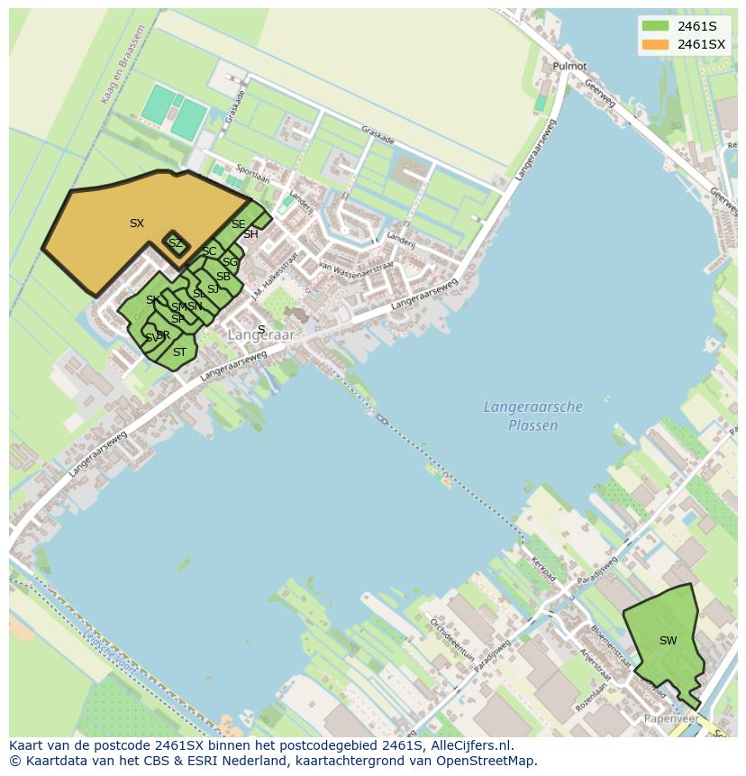 Afbeelding van het postcodegebied 2461 SX op de kaart.