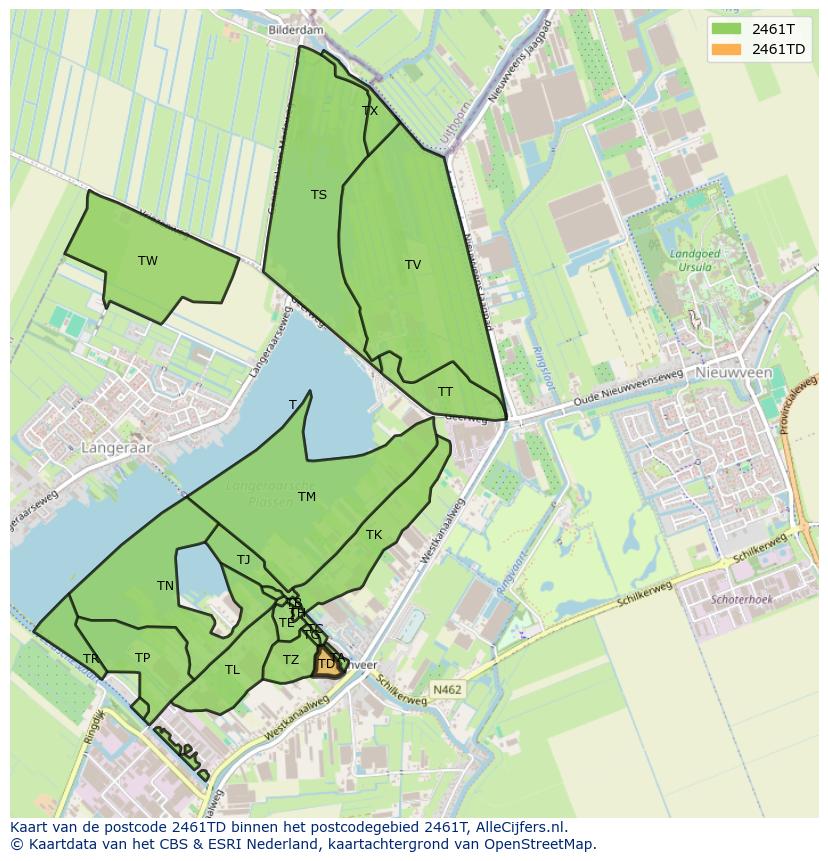 Afbeelding van het postcodegebied 2461 TD op de kaart.