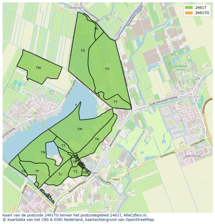 Afbeelding van het postcodegebied 2461 TG op de kaart.