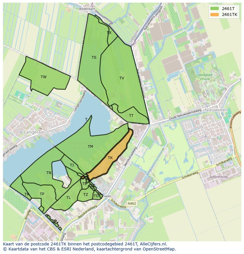 Afbeelding van het postcodegebied 2461 TK op de kaart.