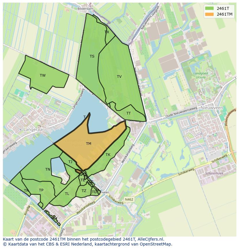 Afbeelding van het postcodegebied 2461 TM op de kaart.