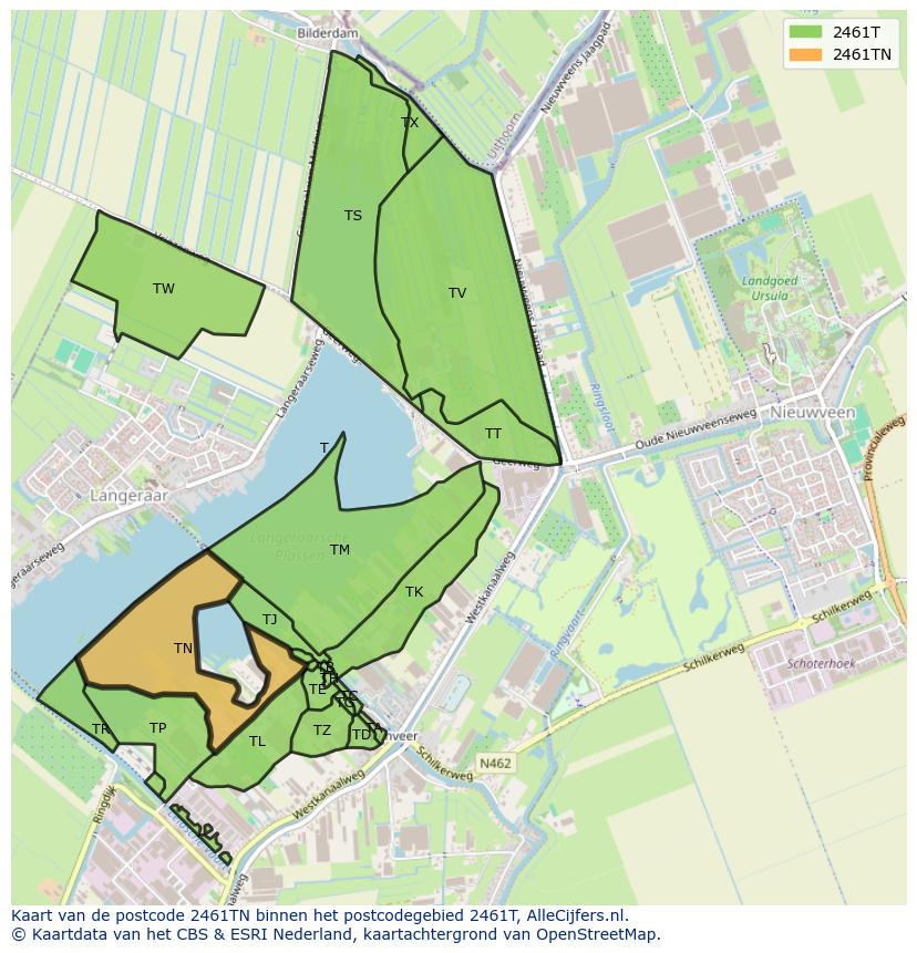 Afbeelding van het postcodegebied 2461 TN op de kaart.