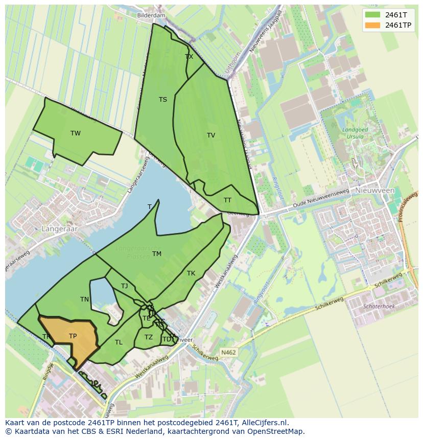 Afbeelding van het postcodegebied 2461 TP op de kaart.