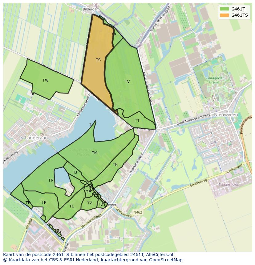 Afbeelding van het postcodegebied 2461 TS op de kaart.