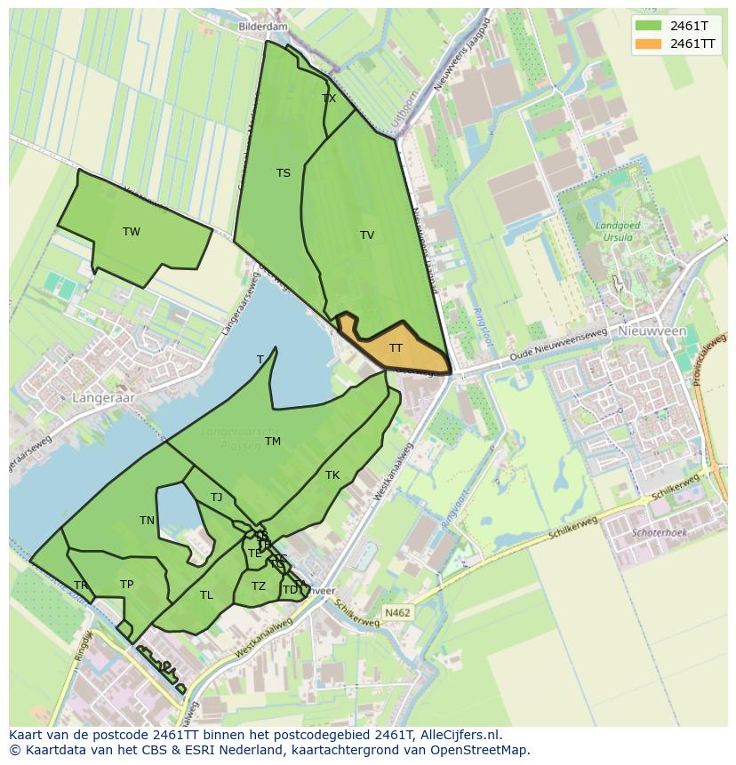 Afbeelding van het postcodegebied 2461 TT op de kaart.
