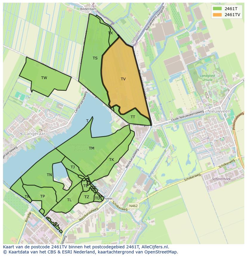 Afbeelding van het postcodegebied 2461 TV op de kaart.