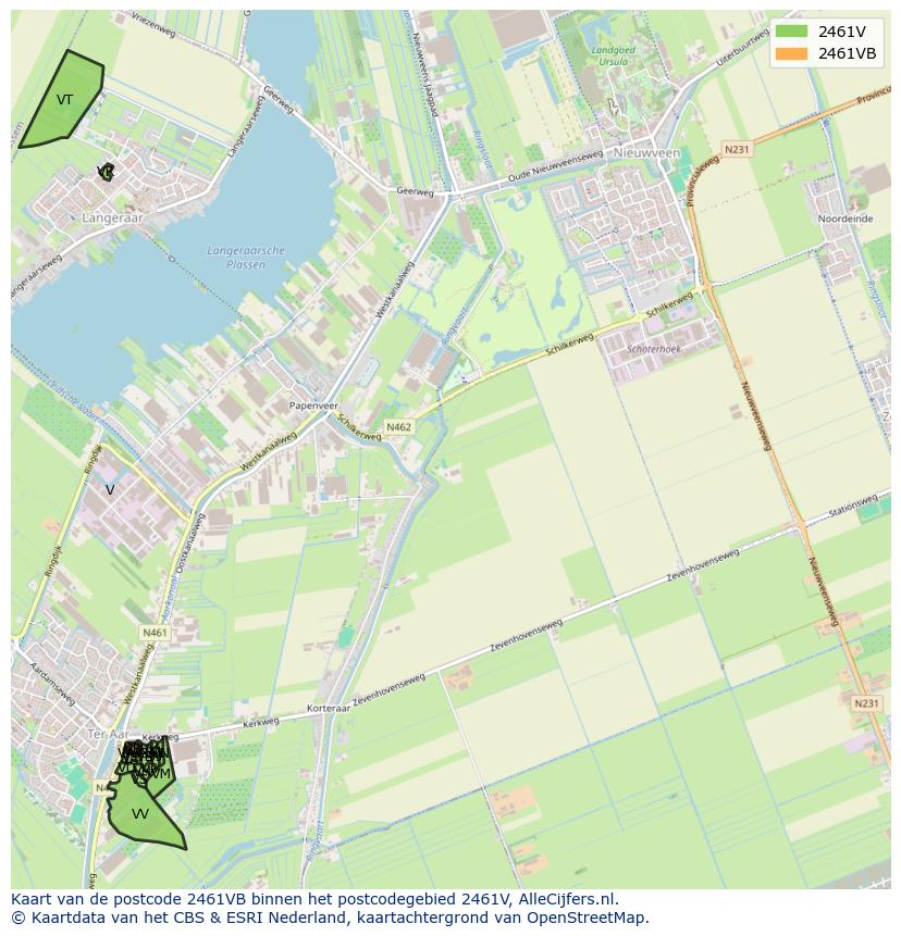 Afbeelding van het postcodegebied 2461 VB op de kaart.