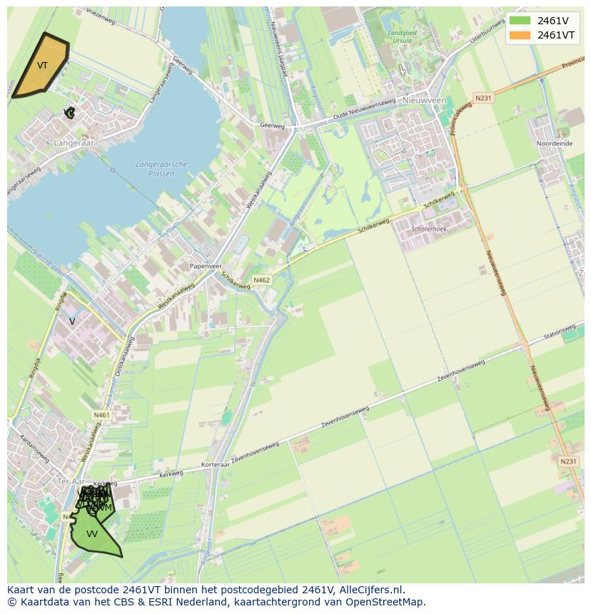 Afbeelding van het postcodegebied 2461 VT op de kaart.