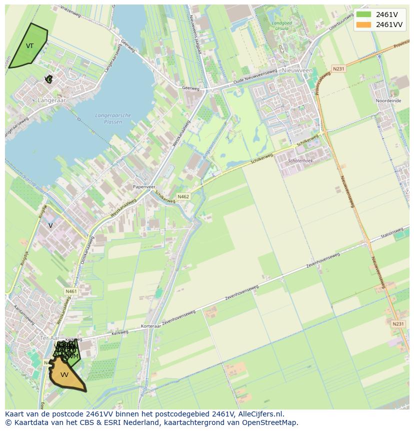 Afbeelding van het postcodegebied 2461 VV op de kaart.