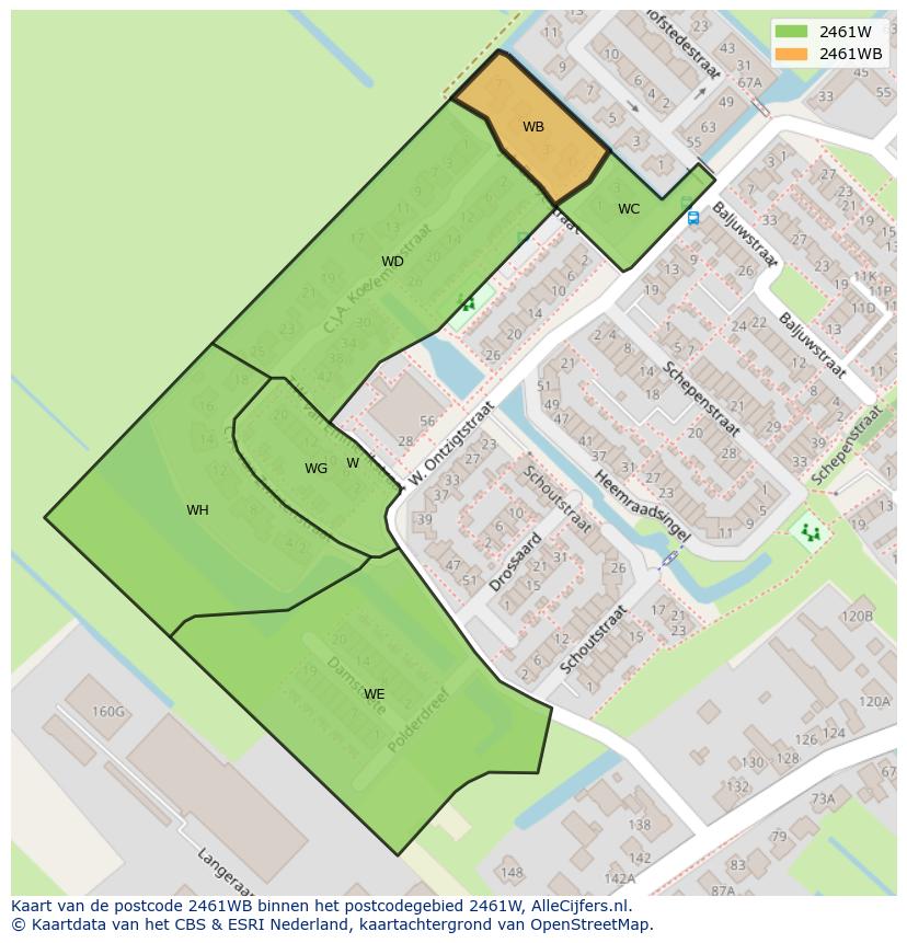 Afbeelding van het postcodegebied 2461 WB op de kaart.