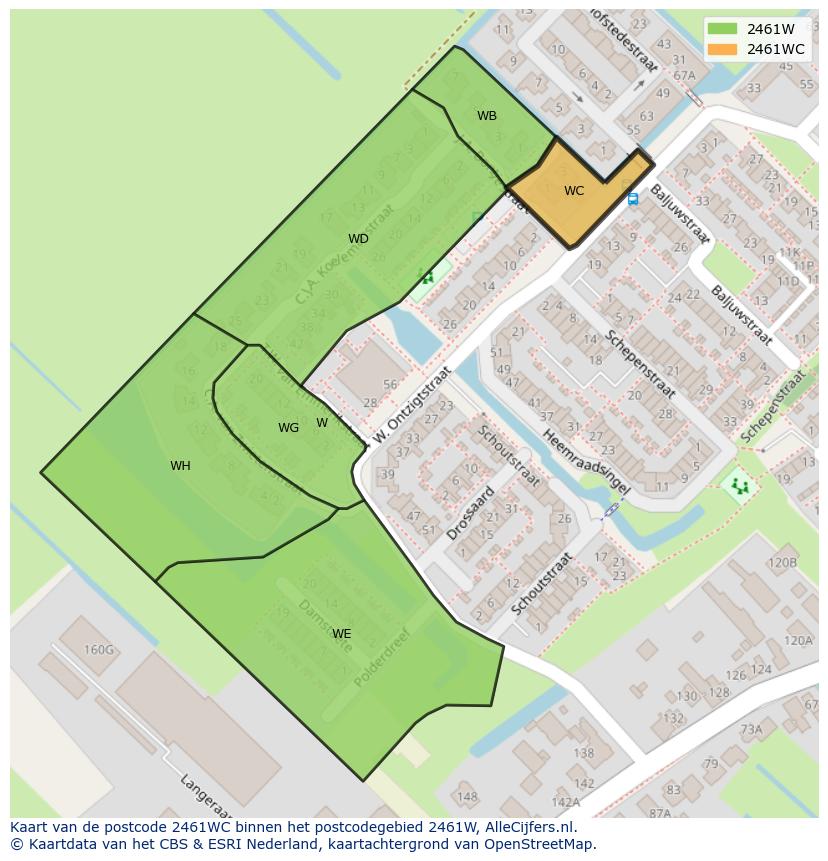 Afbeelding van het postcodegebied 2461 WC op de kaart.