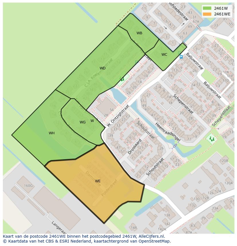 Afbeelding van het postcodegebied 2461 WE op de kaart.