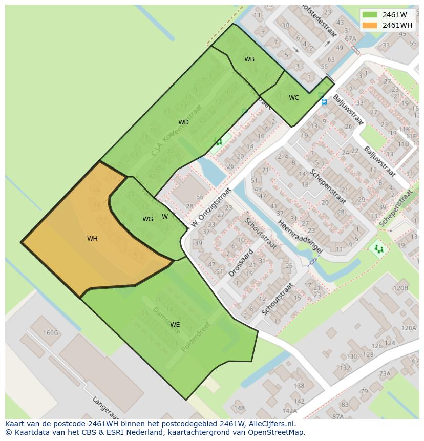 Afbeelding van het postcodegebied 2461 WH op de kaart.
