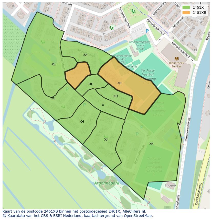 Afbeelding van het postcodegebied 2461 XB op de kaart.