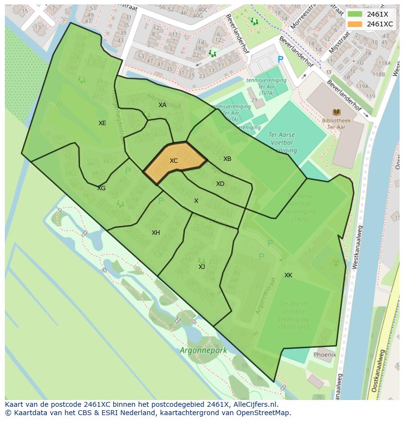 Afbeelding van het postcodegebied 2461 XC op de kaart.