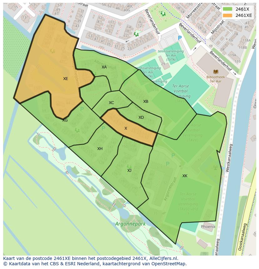 Afbeelding van het postcodegebied 2461 XE op de kaart.