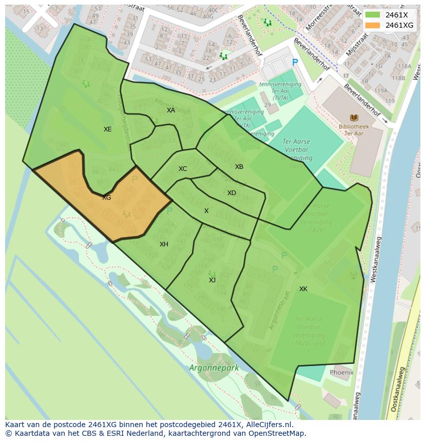 Afbeelding van het postcodegebied 2461 XG op de kaart.
