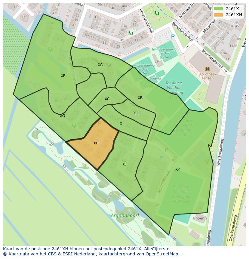 Afbeelding van het postcodegebied 2461 XH op de kaart.