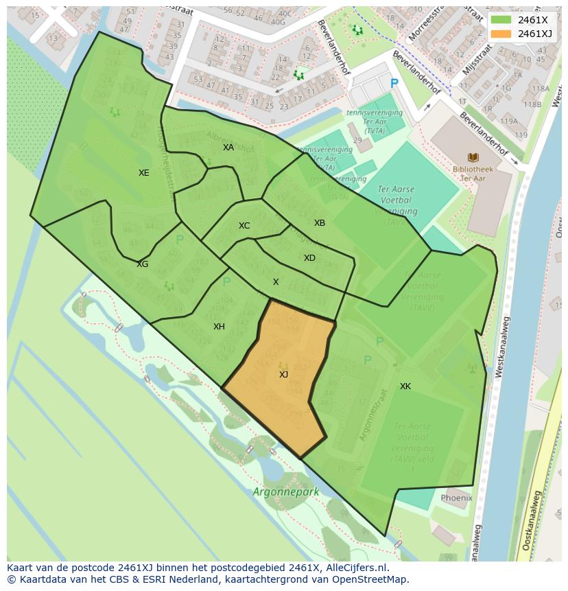 Afbeelding van het postcodegebied 2461 XJ op de kaart.