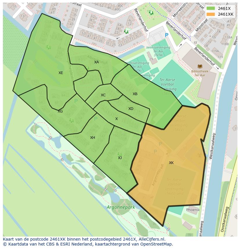 Afbeelding van het postcodegebied 2461 XK op de kaart.
