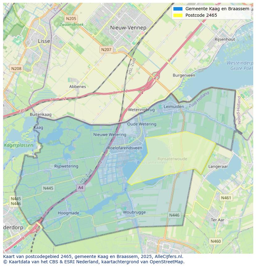 Afbeelding van het postcodegebied 2465 op de kaart.