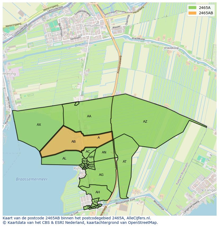 Afbeelding van het postcodegebied 2465 AB op de kaart.