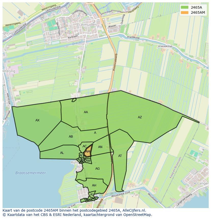 Afbeelding van het postcodegebied 2465 AM op de kaart.