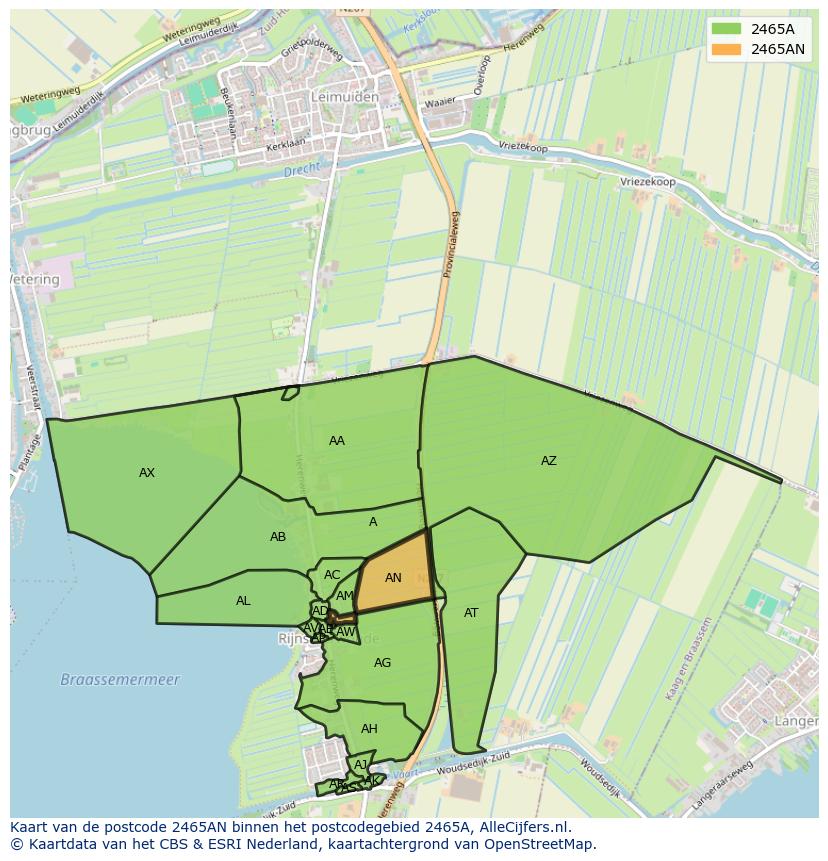 Afbeelding van het postcodegebied 2465 AN op de kaart.