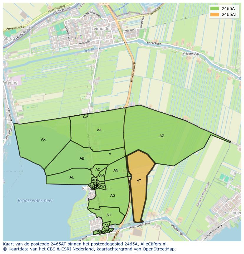 Afbeelding van het postcodegebied 2465 AT op de kaart.