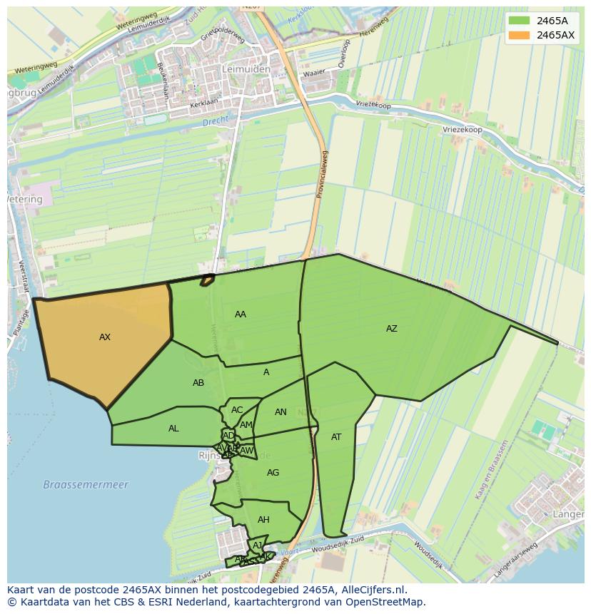 Afbeelding van het postcodegebied 2465 AX op de kaart.