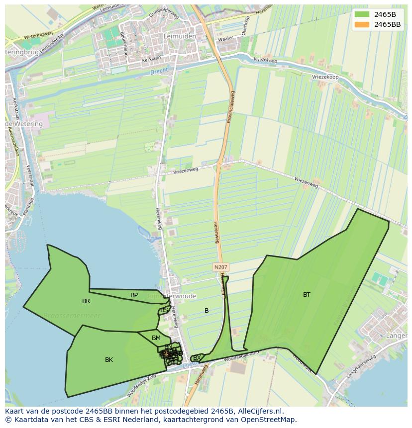 Afbeelding van het postcodegebied 2465 BB op de kaart.