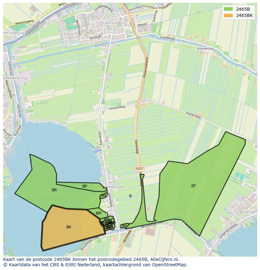Afbeelding van het postcodegebied 2465 BK op de kaart.