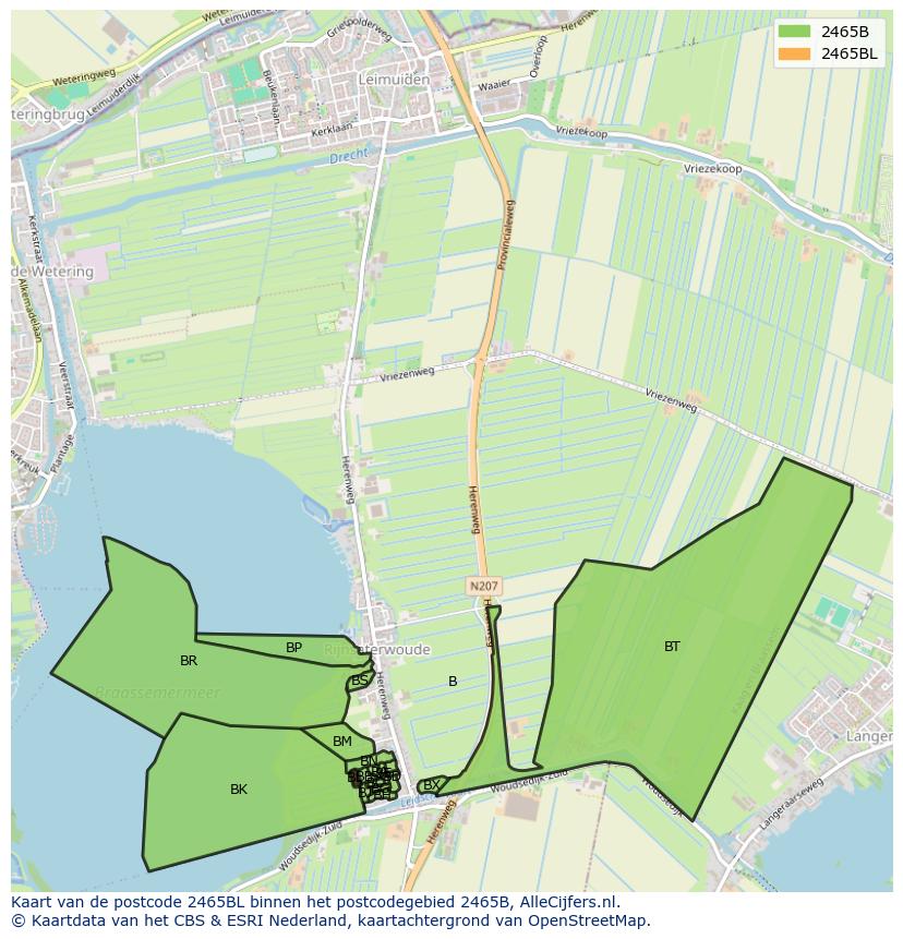 Afbeelding van het postcodegebied 2465 BL op de kaart.