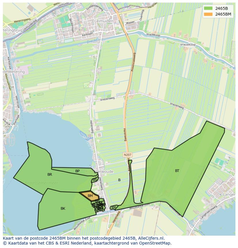 Afbeelding van het postcodegebied 2465 BM op de kaart.
