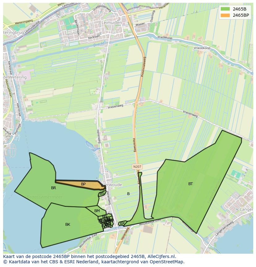 Afbeelding van het postcodegebied 2465 BP op de kaart.