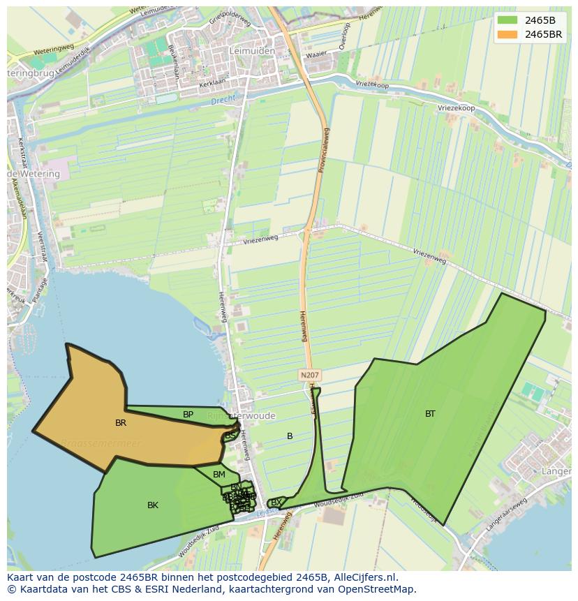 Afbeelding van het postcodegebied 2465 BR op de kaart.